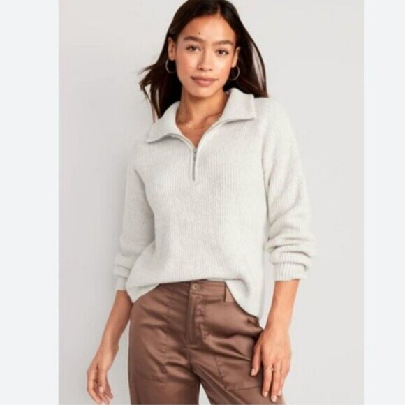 OLD NAVY Shaker-Stitch Half Zip Go-Recycled Pullover Sweater Ivory Sz XXL - Picture 16 of 16